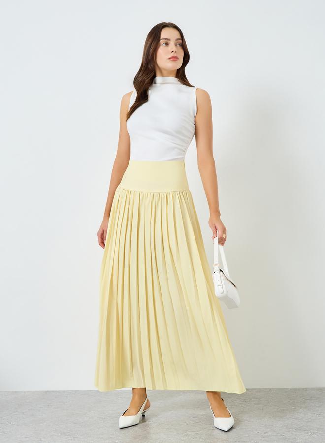Styli Women Yellow Pleated A-Line Maxi Skirt - Image 1
